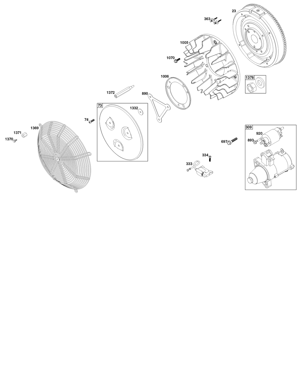 Flywheel, Ignition, And Starter Group Diagram and Parts List for 543777-3224-J1 400000 - 699999 Briggs and Stratton Engine